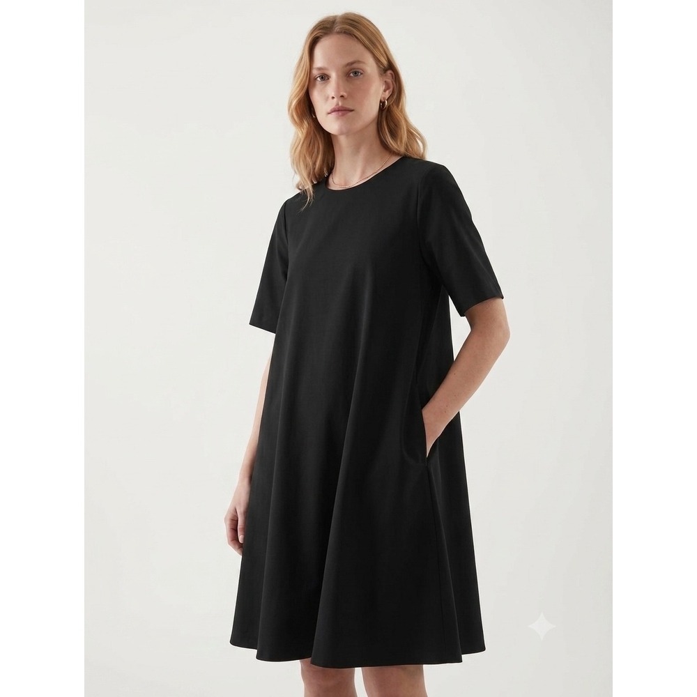 COS Black Short-Sleeve A-Line Mini Dress with Pockets - Size M